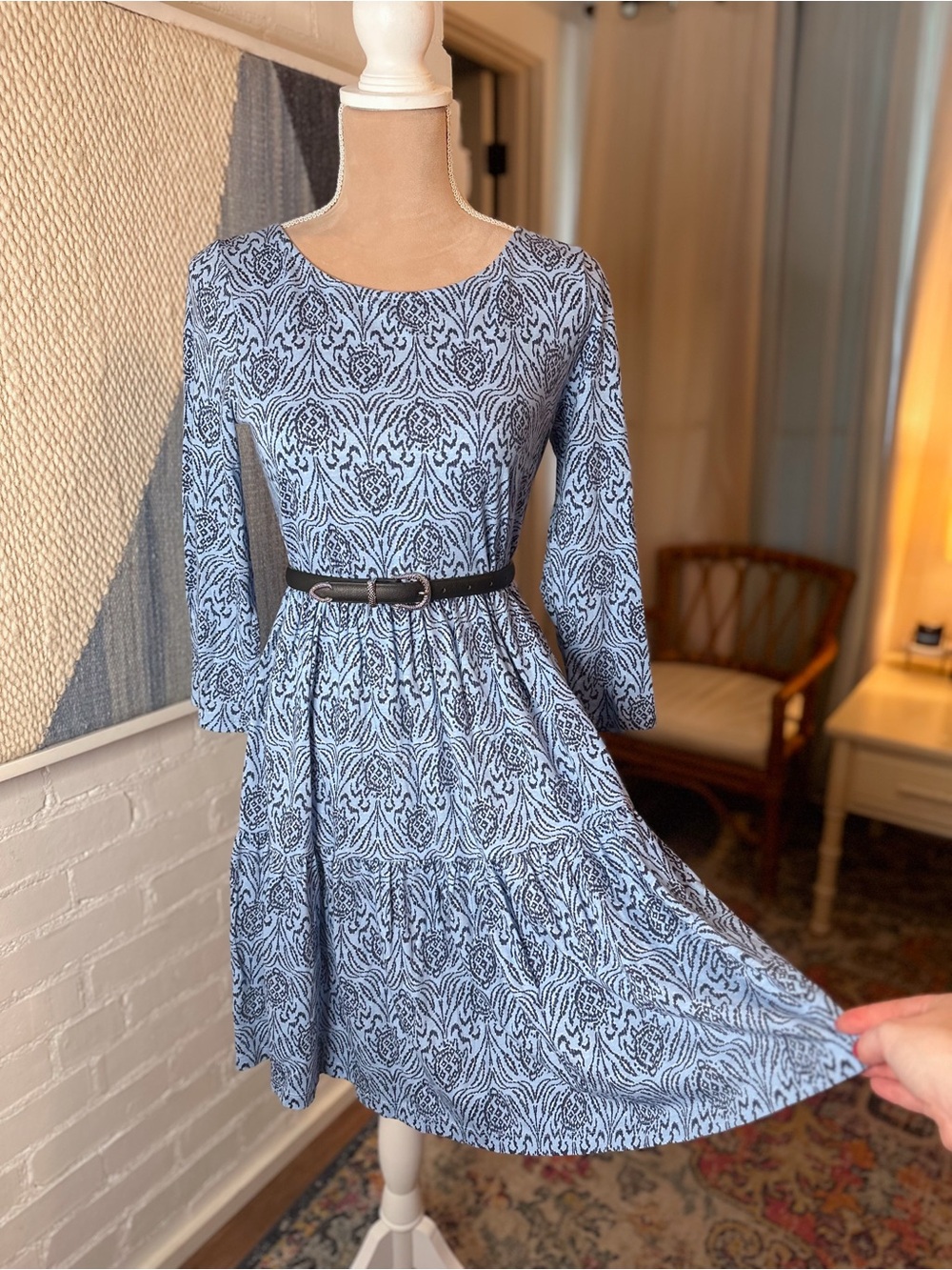 Lilly Pulitzer Light Blue and Black ¾ Sleeve Dress